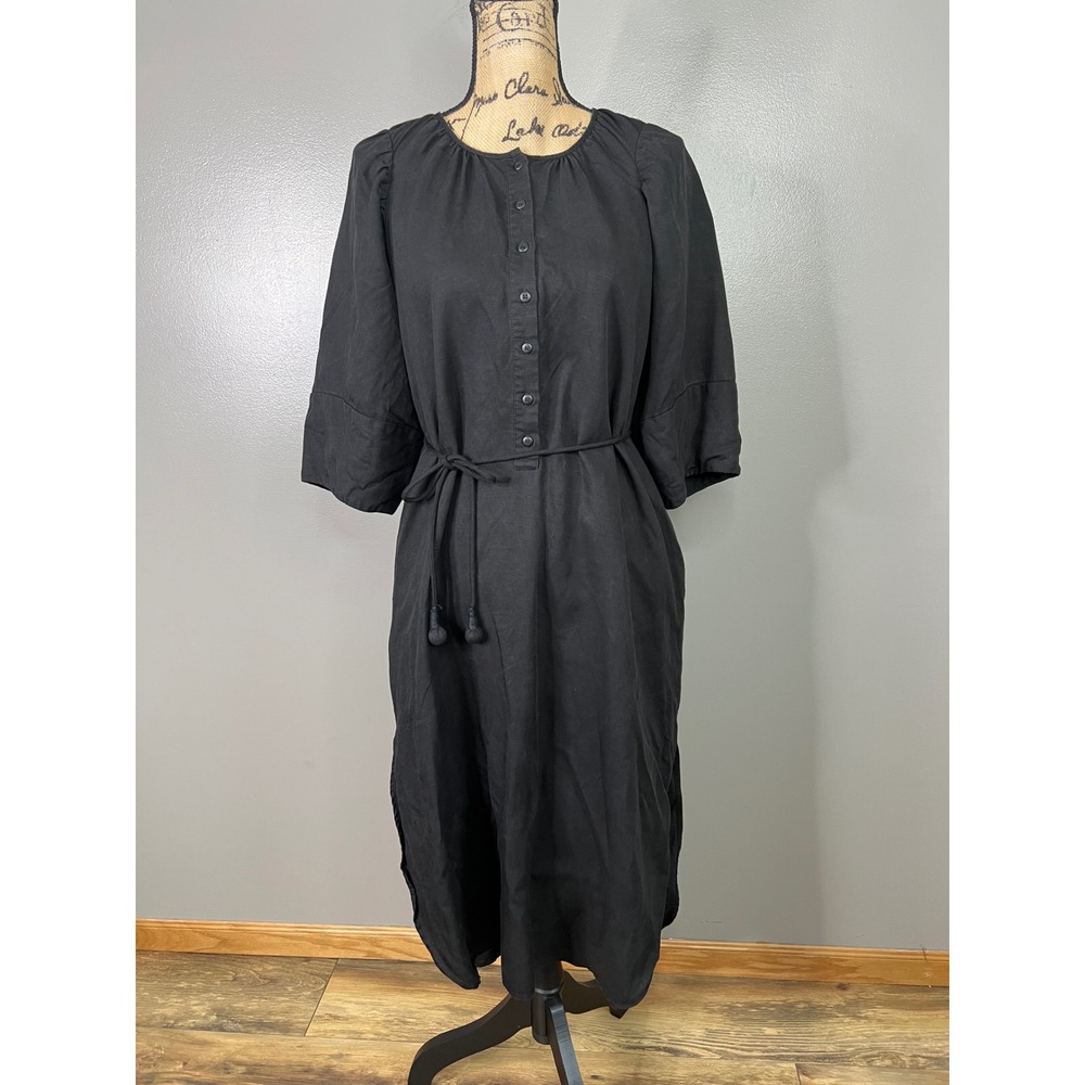 Apiece Apart Tencil linen black belted midi‎ dress size 2 oversized minimalist